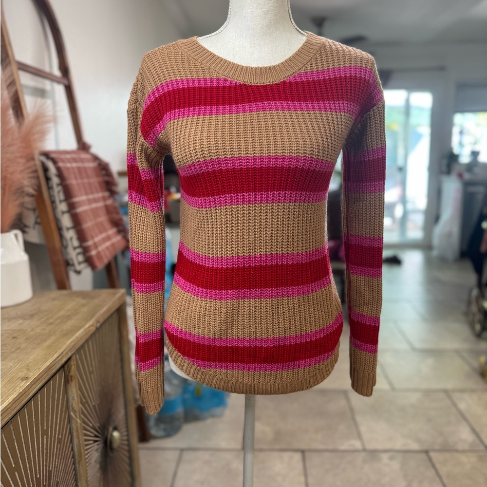 So Striped Pink and Tan Women's Sweater - XS